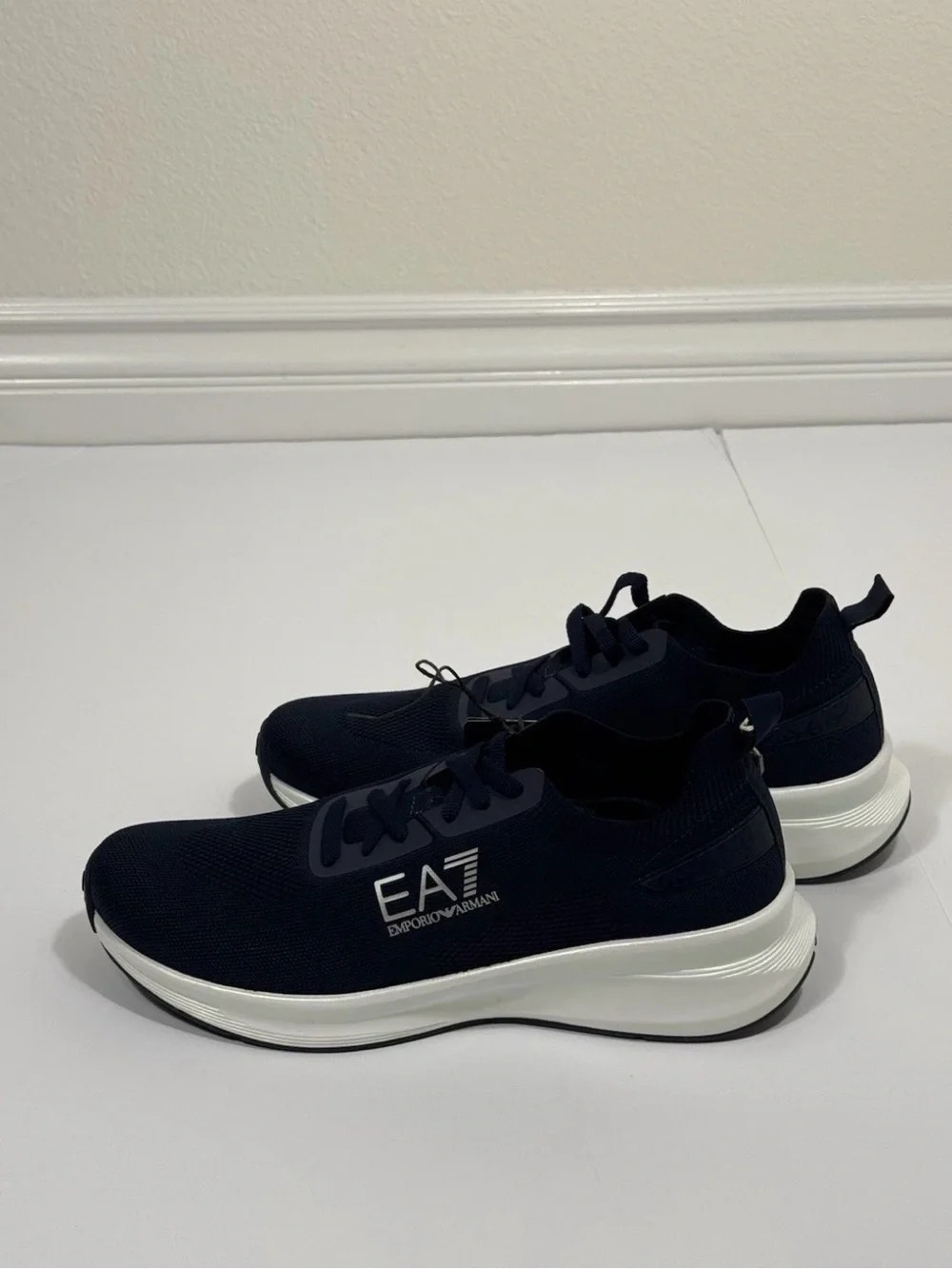 EA7 Emporio Armani Sneakers Men US 11.5 EU 46 Navy Knit Running Shoes New